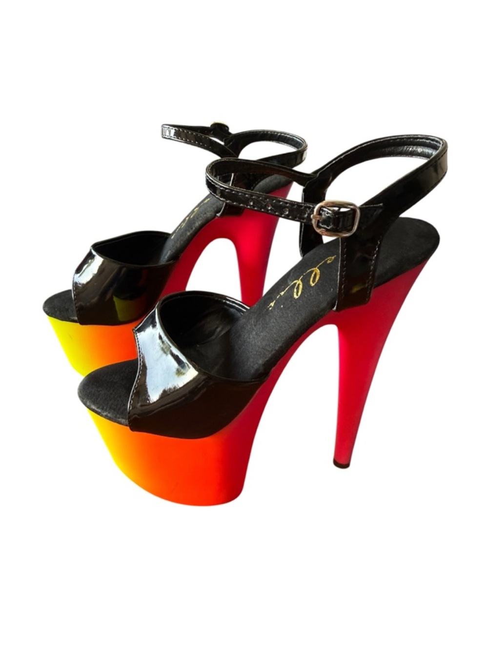 Ellie Black Patent Ankle-Strap Sandals with Color-Block Heel size 6